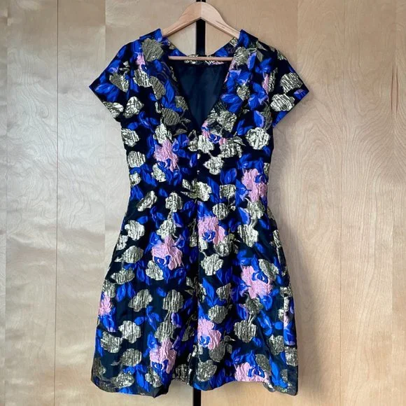 Mark + James Badgley Mischka Metallic Floral Jacquard Fit & Flare Dress - Picture 4 of 15